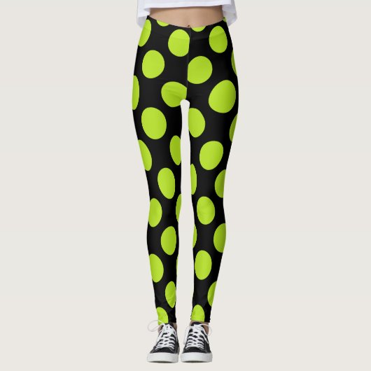 Giant Lime Green Polkadots on Black Leggings (Vorderseite)