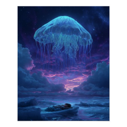Giant Luminous Jellyfish Over Dream Ocean Poster (Vorderseite)