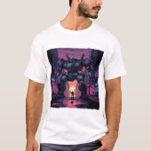 Giant Mech Robot vs Human | Cyberpunk City Sunset T-Shirt (Vorderseite)