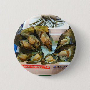 Giant Mussels Tsukiji Fish Market, Tokio, Japan Button