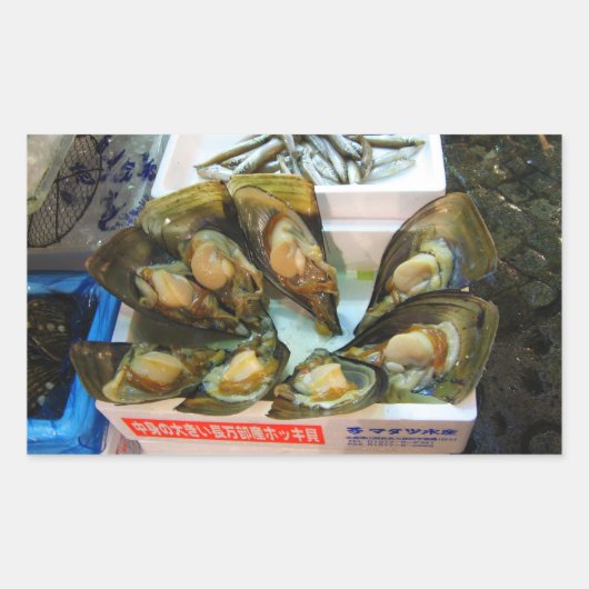 Giant Mussels Tsukiji Fish Market, Tokio, Japan Rechteckiger Aufkleber (Vorderseite)