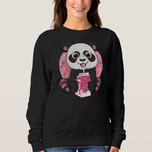 Giant Panda Bear Drink Erdbeermilch Sweatshirt (Vorderseite)