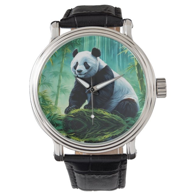 Giant Panda im Bamboo-Wald Armbanduhr (Vorderseite)