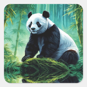 Giant Panda im Bamboo-Wald Quadratischer Aufkleber