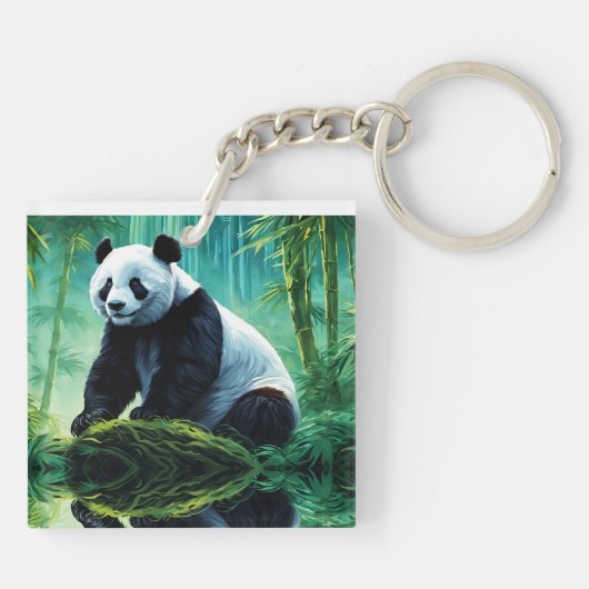Giant Panda im Bamboo-Wald Schlüsselanhänger (Rückseite)