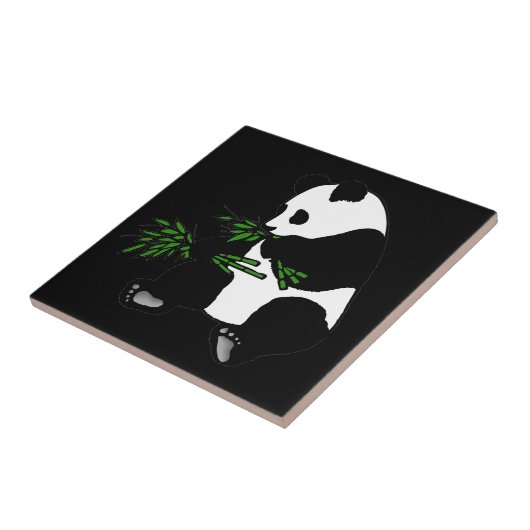 Giant Panda isst Bamboo Black Fliese (Seite)