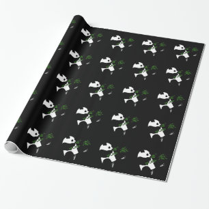 Giant Panda isst Bamboo Black Geschenkpapier