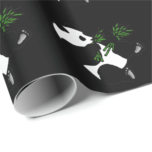Giant Panda isst Bamboo Black Geschenkpapier (Rolleneckpunkt)