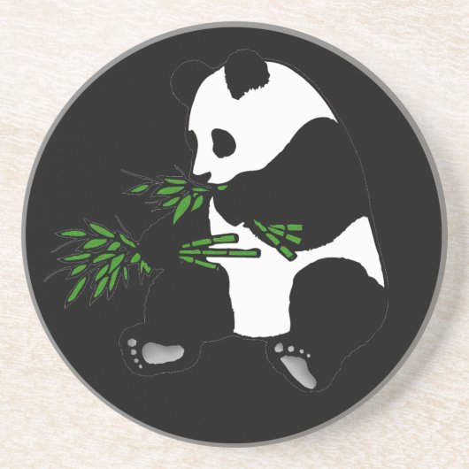 Giant Panda isst Bamboo Black Getränkeuntersetzer (Vorne)