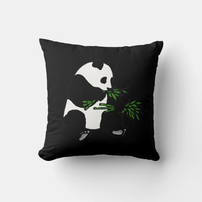 Giant Panda isst Bamboo Black Kissen (Vorderseite)
