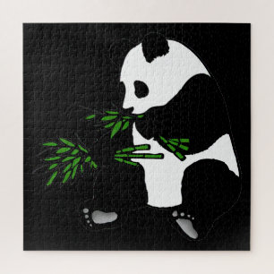 Giant Panda isst Bamboo Black Puzzle