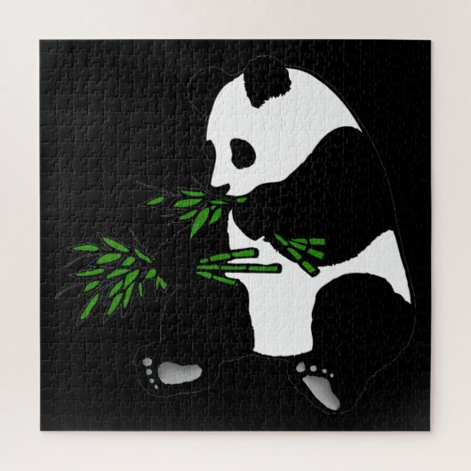 Giant Panda isst Bamboo Black Puzzle (Vertikal)