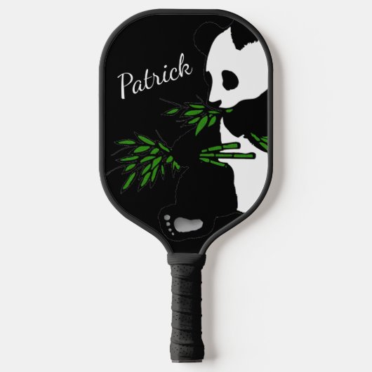 Giant Panda isst Bamboo Name Black Pickleball Schläger (Vorderseite)