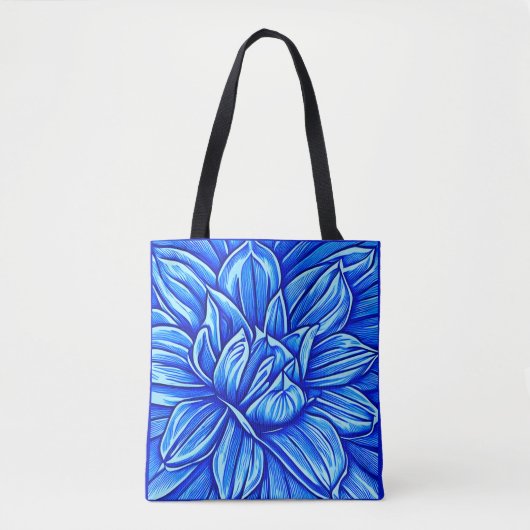Giant Peony Blume Muster in Indigo Blue Tasche (Vorderseite)