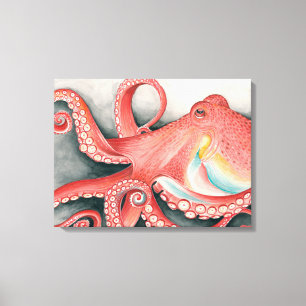 Giant Red Pacific Octopus Watercolor Art Leinwanddruck