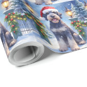 Giant Schnauzer Snowy Iron Fence Santa Christmas Geschenkpapier (Rolleneckpunkt)