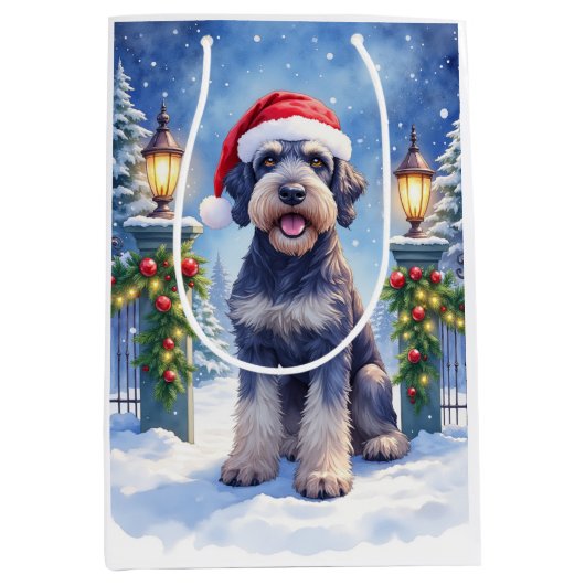 Giant Schnauzer Snowy Iron Fence Santa Christmas Mittlere Geschenktüte (Vorderseite)