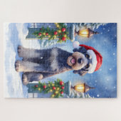Giant Schnauzer Snowy Iron Fence Santa Christmas Puzzle (Horizontal)