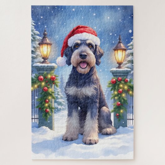 Giant Schnauzer Snowy Iron Fence Santa Christmas Puzzle (Vertikal)