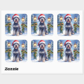 Giant Schnauzer Snowy Iron Fence Santa Christmas Quadratischer Aufkleber (Blatt)
