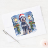 Giant Schnauzer Snowy Iron Fence Santa Christmas Quadratischer Aufkleber (Umschlag)
