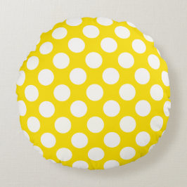 Giant White Polka Dots on Yellow Throw Pillow Rundes Kissen