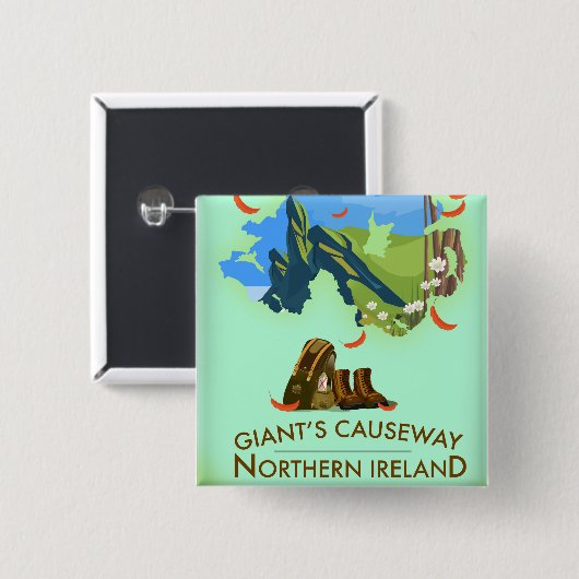 Giants Causeway Northern Ireland Map Reiseplakat Button (Vorne & Hinten)