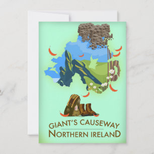 Giants Causeway Northern Ireland Map Reiseplakat Einladung