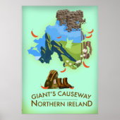 Giants Causeway Northern Ireland Map Reiseplakat Poster (Vorne)