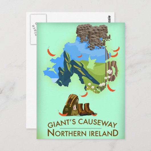 Giants Causeway Northern Ireland Map Reiseplakat Postkarte (Vorne/Hinten)