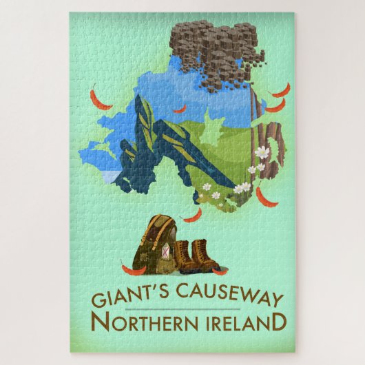 Giants Causeway Northern Ireland Map Reiseplakat Puzzle (Vertikal)