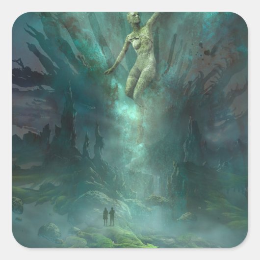 Giants in einer Alien-Dystopie Quadratischer Aufkleber (Vorderseite)