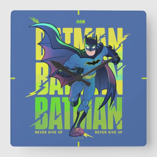 Gib Batman nie auf, der mit Grafik läuft Quadratische Wanduhr (Vorderseite)