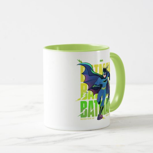 Gib Batman nie auf, der mit Grafik läuft Tasse (VorderseiteRechts)