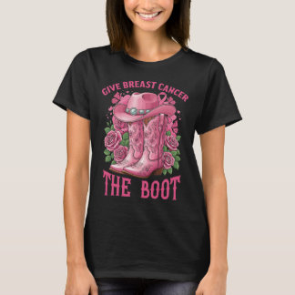 Gib Brustkrebs den Stiefel Rosa Cowboy-Stiefel Hut T-Shirt