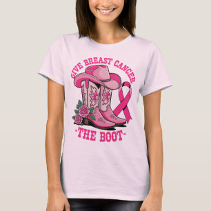 Gib Brustkrebs den Tritt Rosa Cowboystiefel Hut T-Shirt