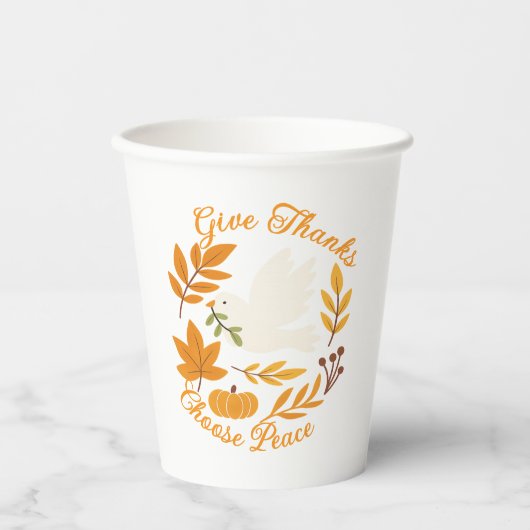 'Gib Dank, wähle Frieden' Papiertasse Pappbecher (Vorderseite)