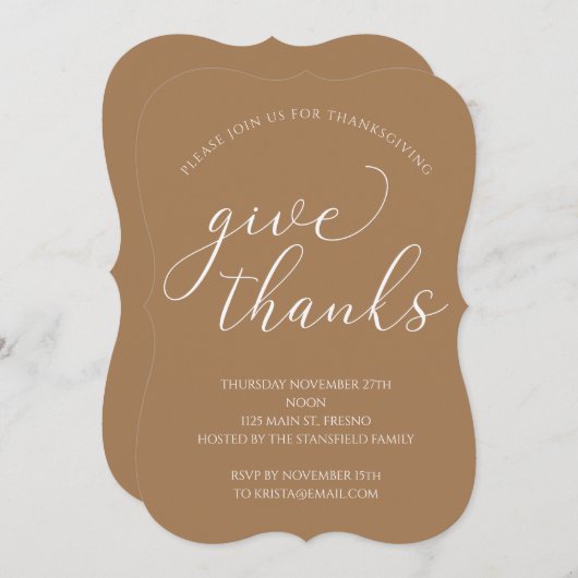 Gib Dankeschön an Elegant White Script Erntedank Einladung (Vorne/Hinten)
