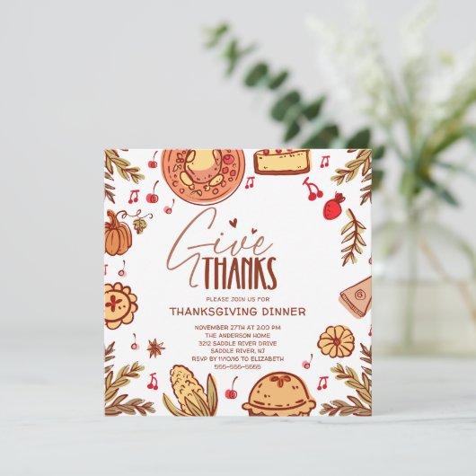 Gib Dankhand Drawn Erntedank Einladung (Stehend Vorderseite)