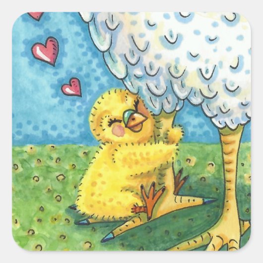 GIB DEIN MOMMA, NIEDLICH BABY CHICK LIEBEN MUTTER QUADRATISCHER AUFKLEBER (Vorderseite)