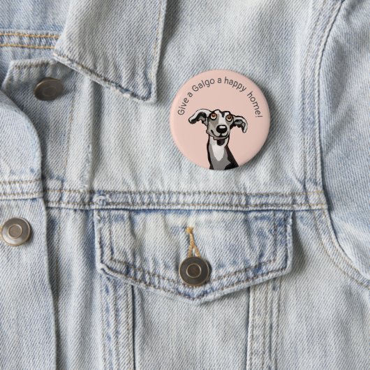 Gib einem Galgo eine glückliche Zuhause, rosa, gra Button (Beispiel)