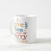 Gib ihm deine Sorge Schriftzusage Zitat Kaffeetasse (Vorderseite Links)