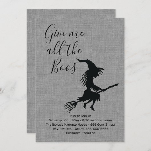 Gib mir das ganze Boos-Linen-Halloween-Party Einladung (Vorne/Hinten)