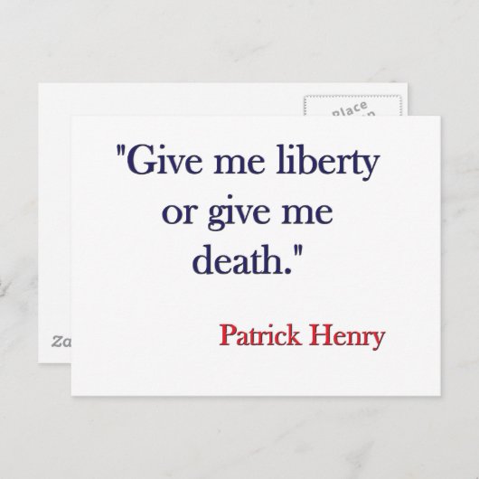 Gib mir Freiheit oder gib mir Tod Patrick Henry Postkarte (Vorne/Hinten)