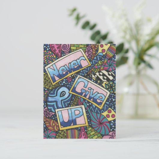 Gib nie auf postkarte (Stehend Vorderseite)