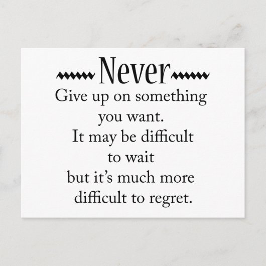 Gib nie auf postkarte (Vorderseite)