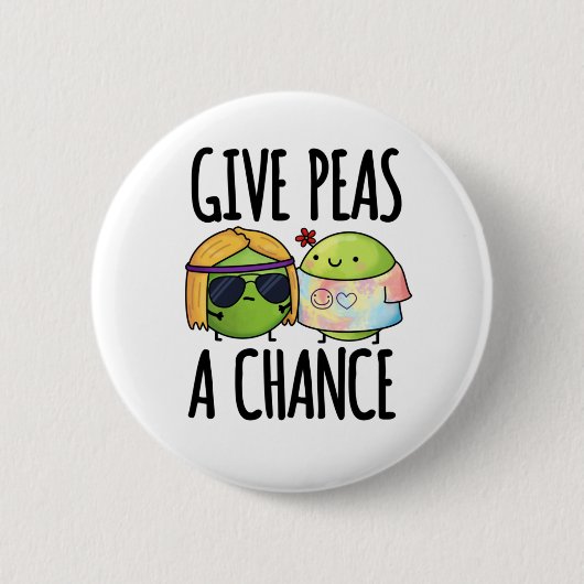 Gib Peas A Chance Funny Hippie Peas Puff Button (Vorderseite)