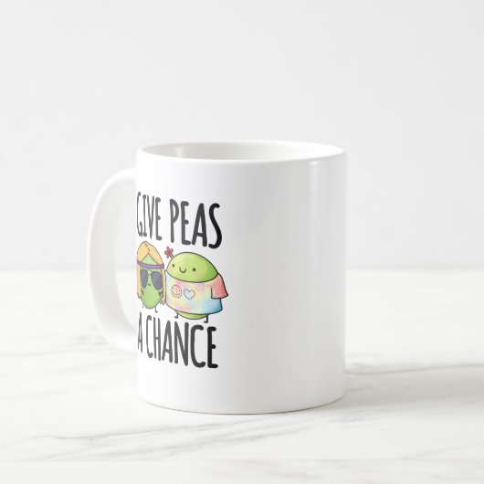 Gib Peas A Chance Funny Hippie Peas Puff Kaffeetasse (Vorderseite Links)