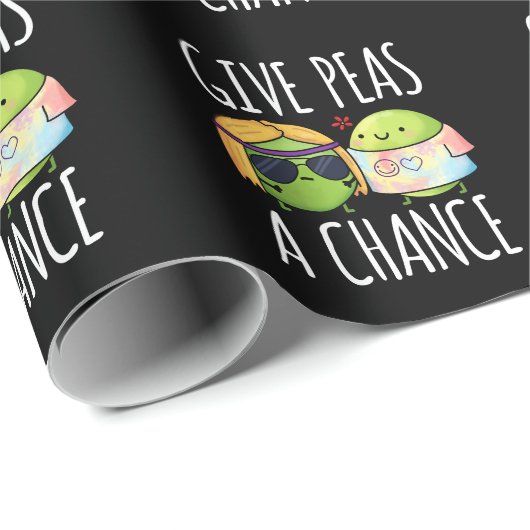 Gib Peas a Chance Funny Hippie Peas Pun Dark BG Geschenkpapier (Rolleneckpunkt)