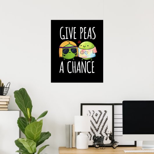 Gib Peas a Chance Funny Hippie Peas Pun Dark BG Poster (Heimbüro)